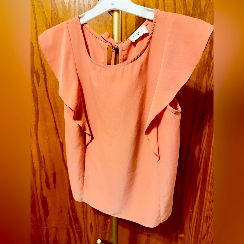 Everly Flutter Sleeveless Round Neck Tie Back Silky size Small- Orange